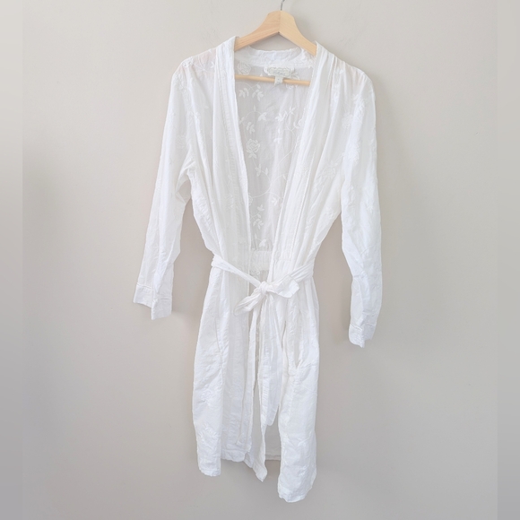 Vintage White Embroidered Floral Cotton Robe Cottagecore Dainty XL Bride - Picture 2 of 15